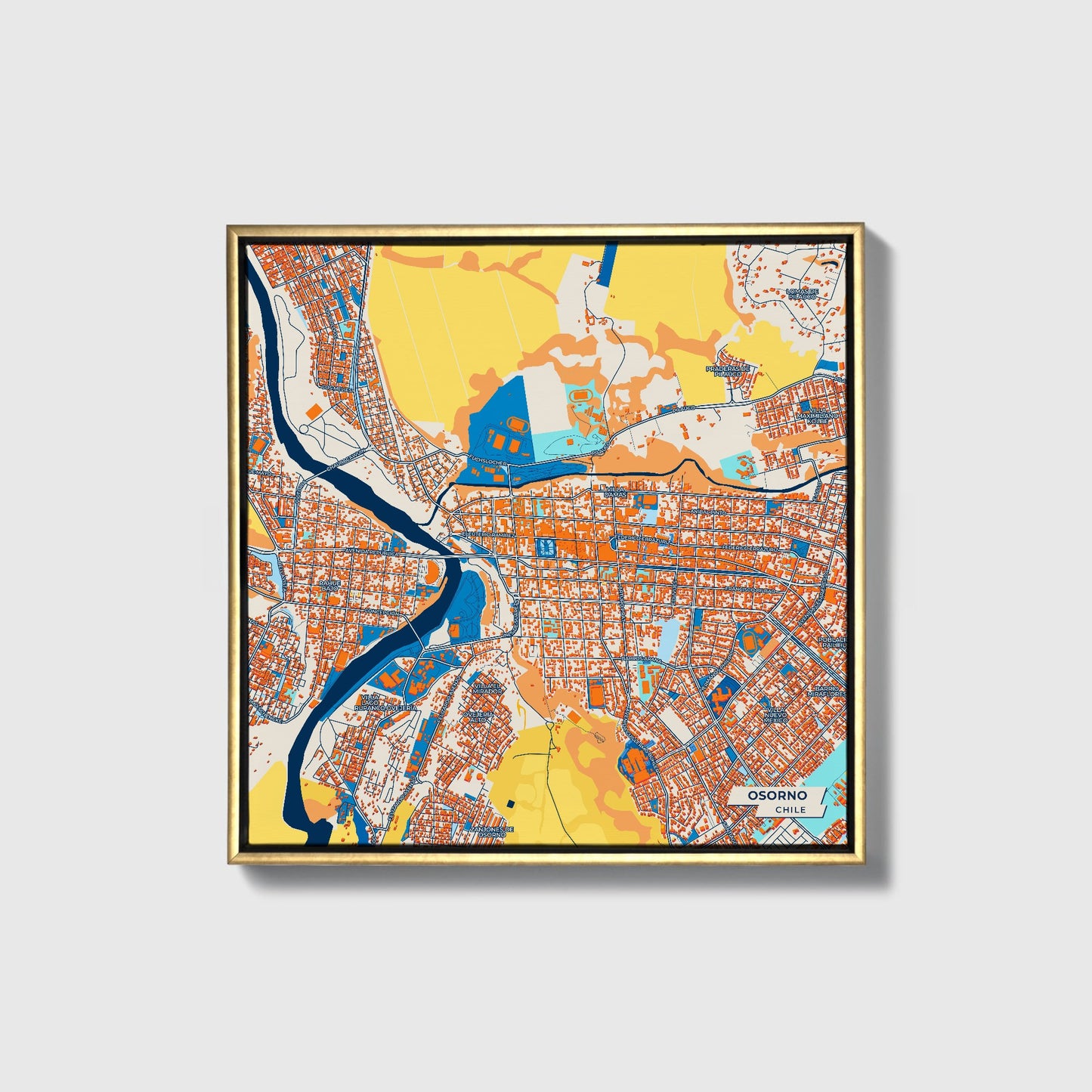 Osorno Chile Colorful City Map Canvas Print • Gold Framed