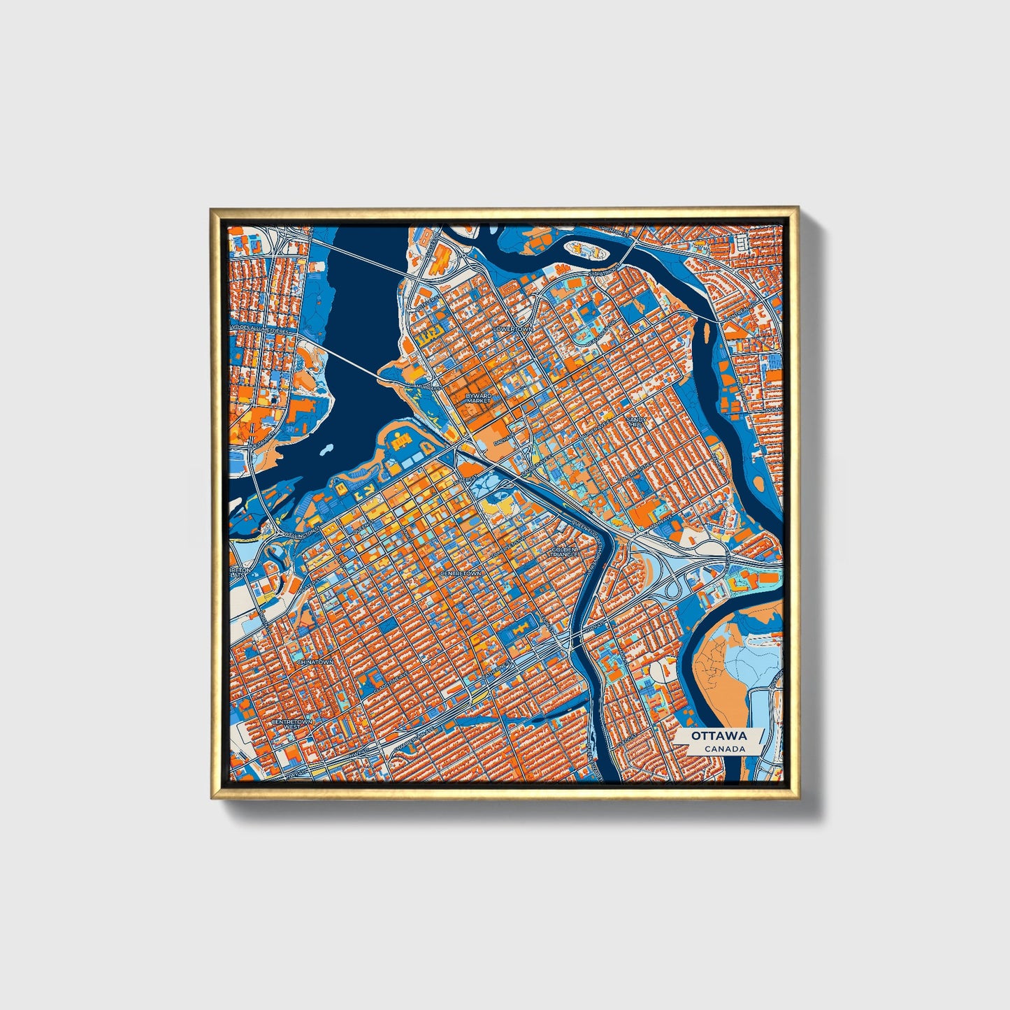 Ottawa Canada Colorful City Map Canvas Print • Gold Framed