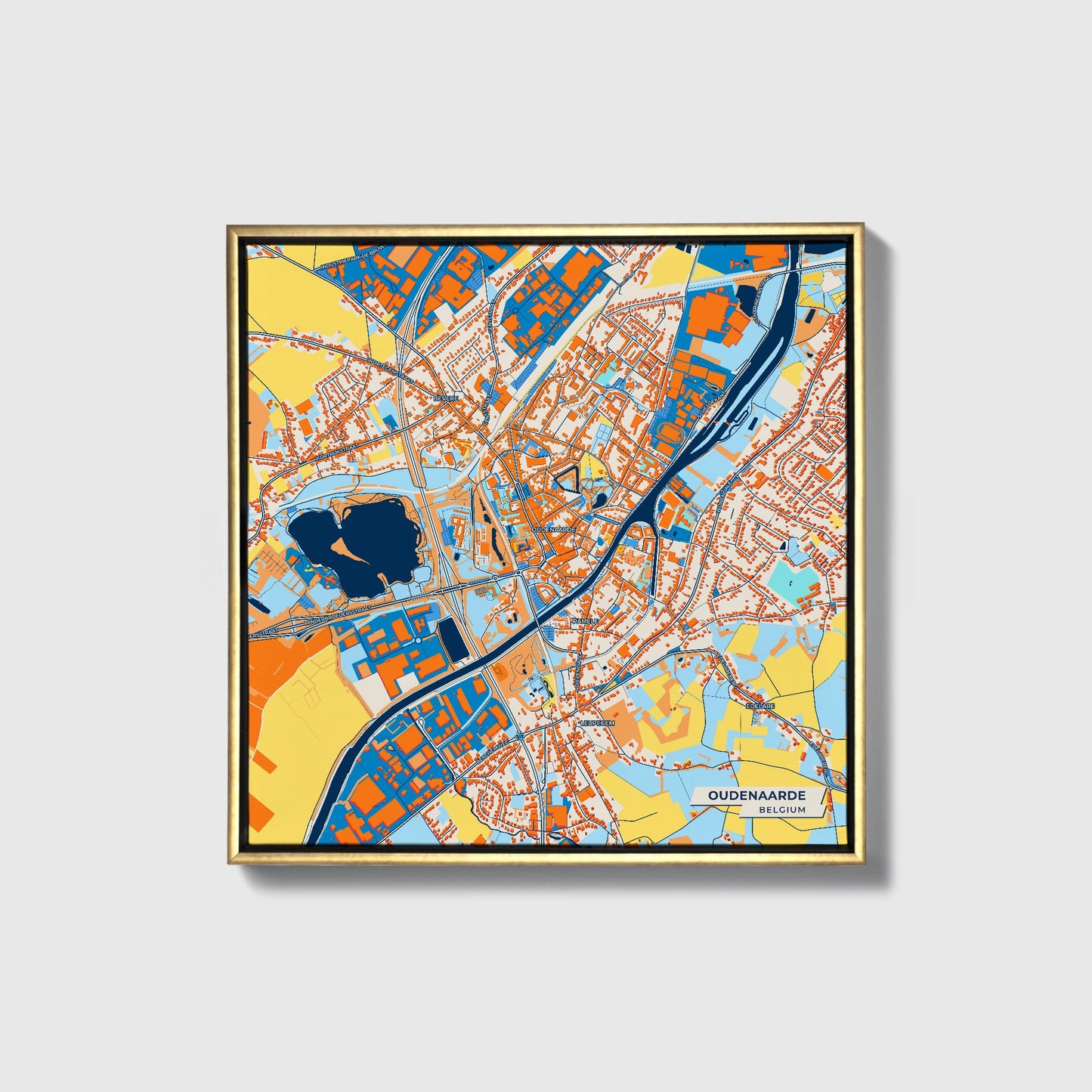 Oudenaarde Belgium Colorful City Map Canvas Print • Gold Framed