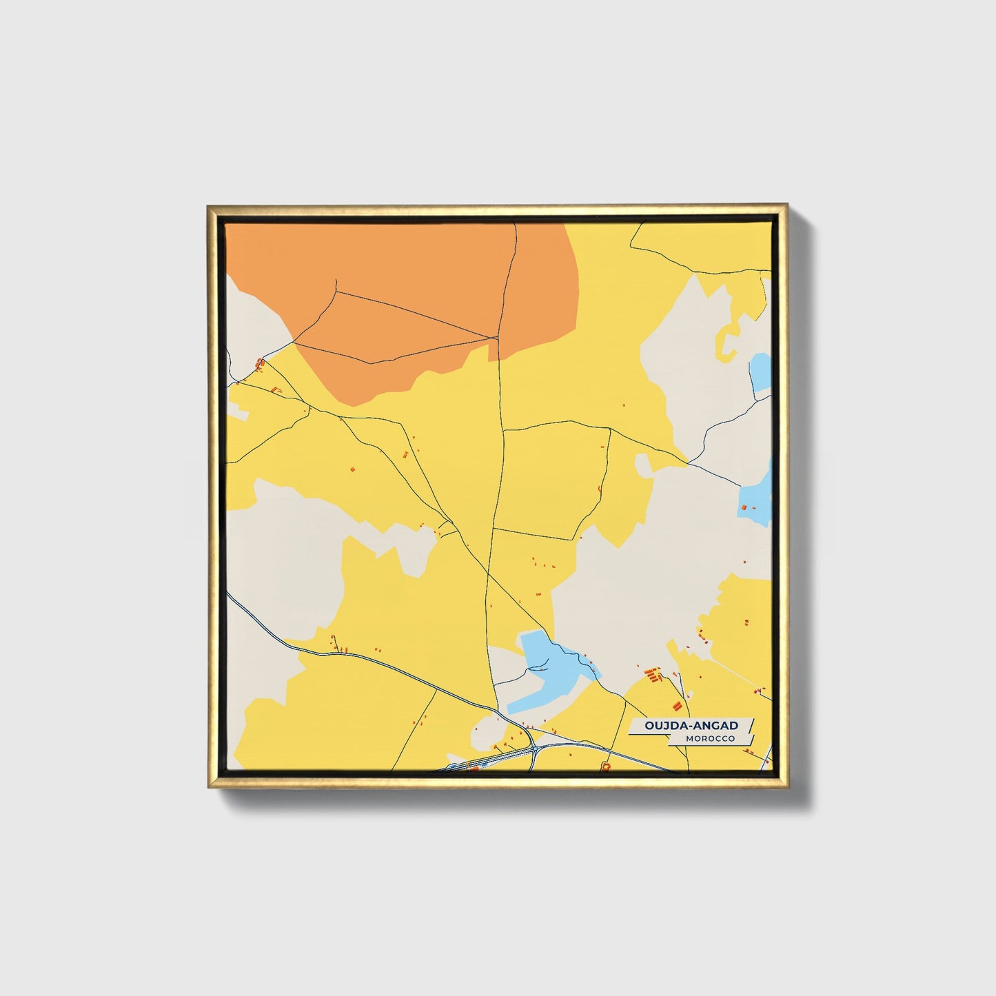 Oujda-Angad Morocco Colorful City Map Canvas Print • Gold Framed