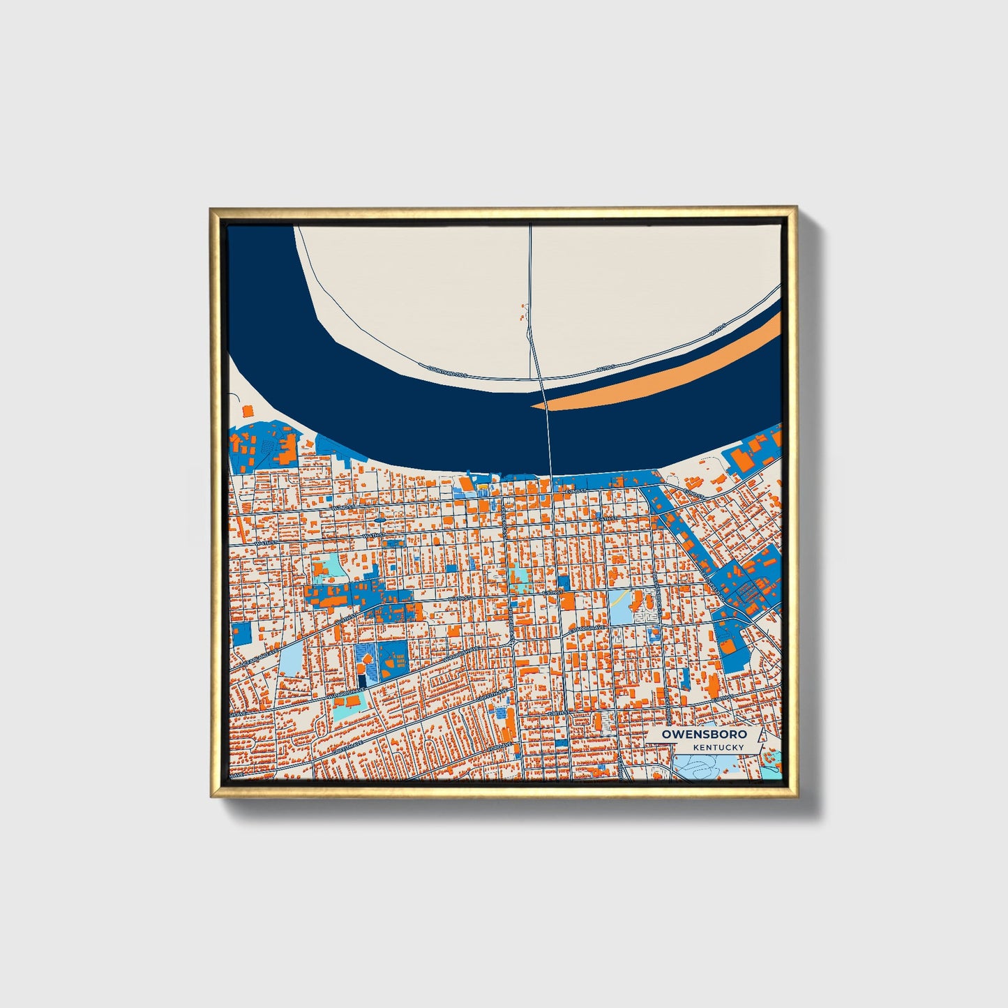 Owensboro Kentucky Colorful City Map Canvas Print • Gold Framed