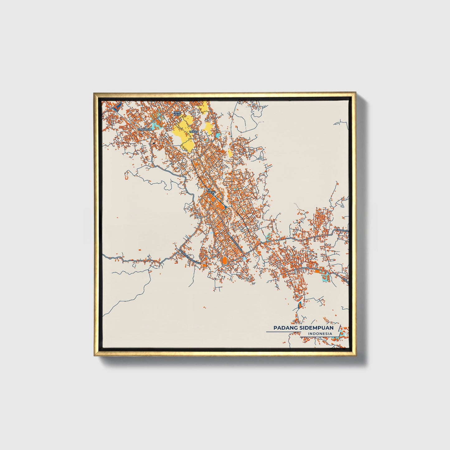 Padang Sidempuan Indonesia Colorful City Map Canvas Print • Gold Framed