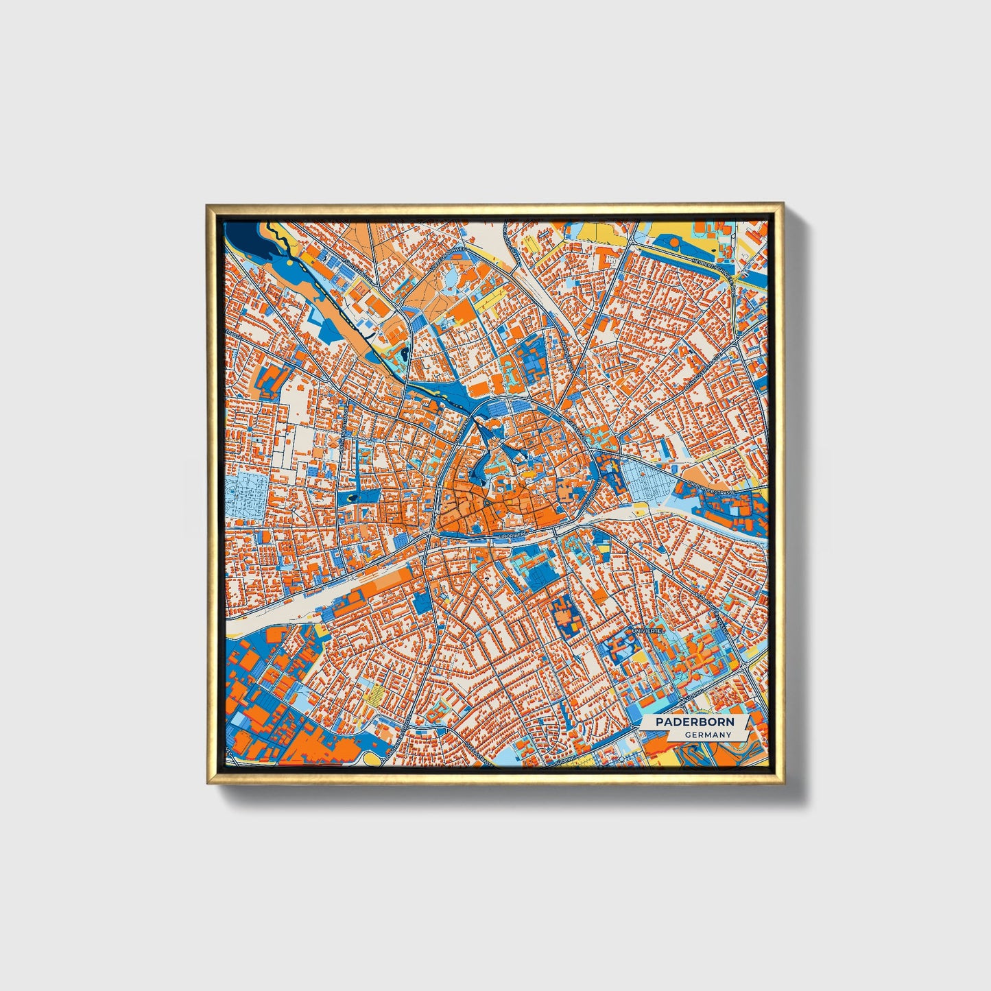 Paderborn Germany Colorful City Map Canvas Print • Gold Framed