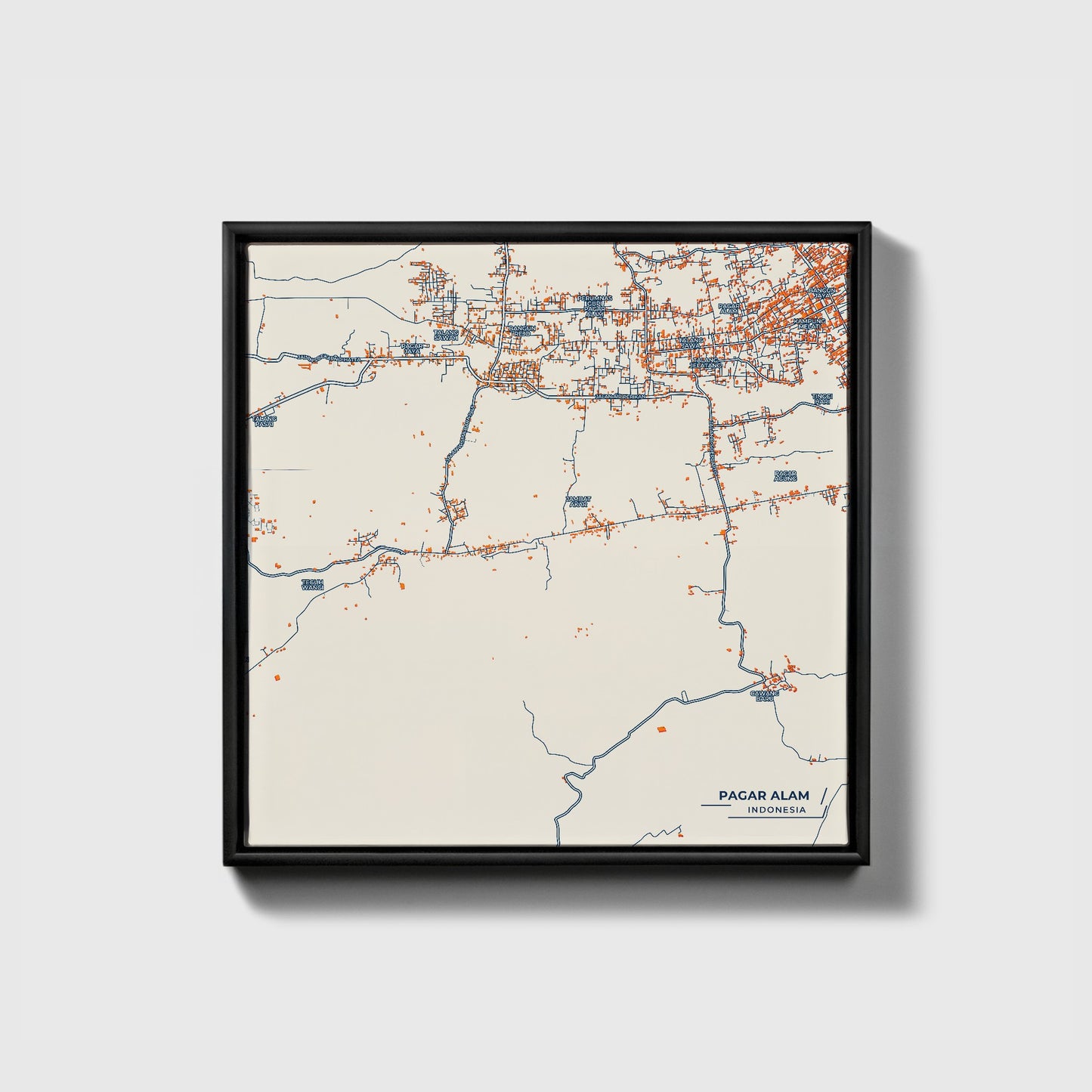 Pagar Alam Indonesia Colorful City Map Canvas Print • Black Framed