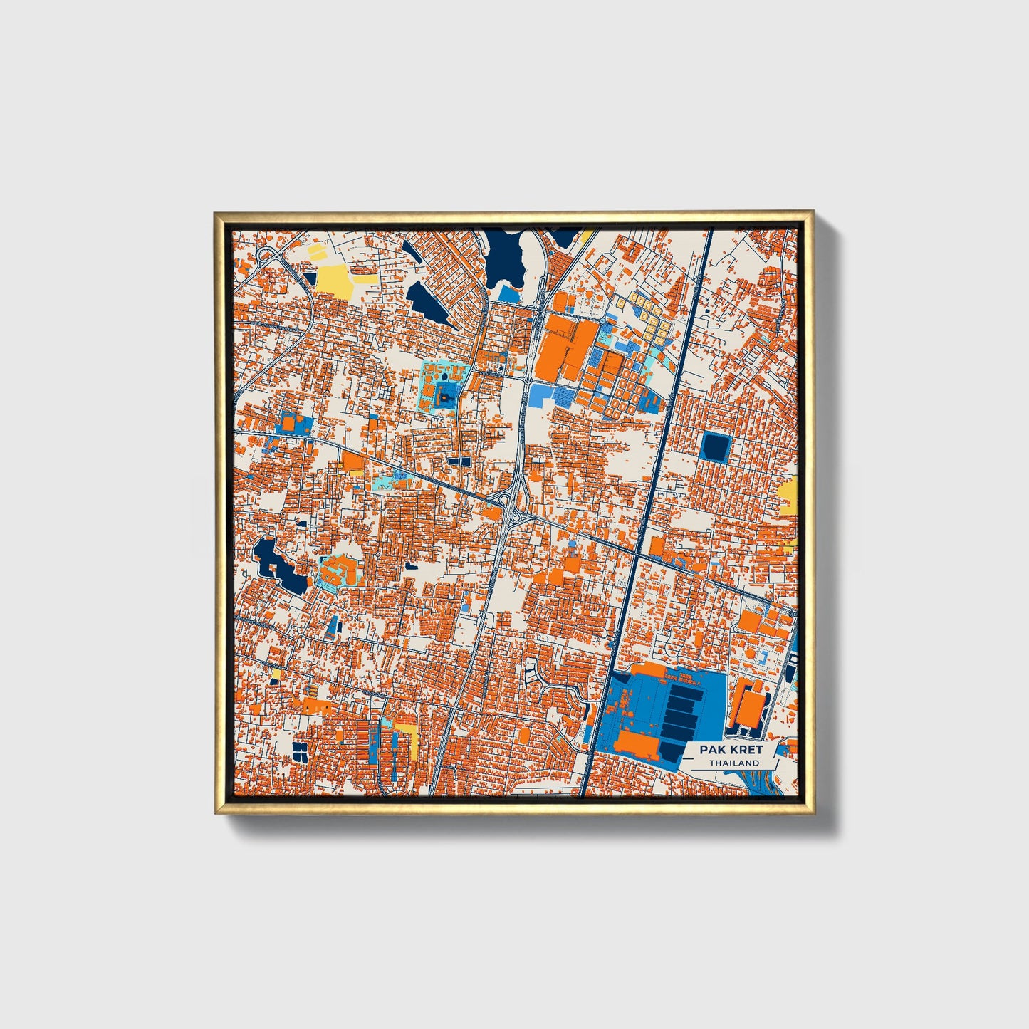 Pak Kret Thailand Colorful City Map Canvas Print • Gold Framed
