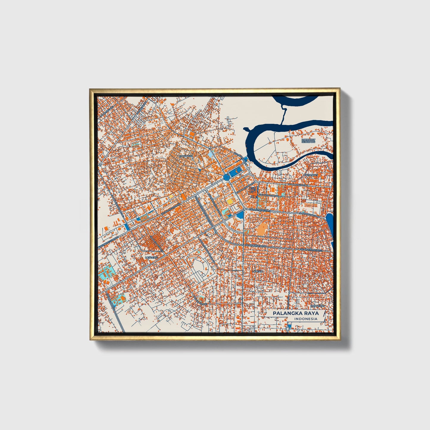 Palangka Raya Indonesia Colorful City Map Canvas Print • Gold Framed