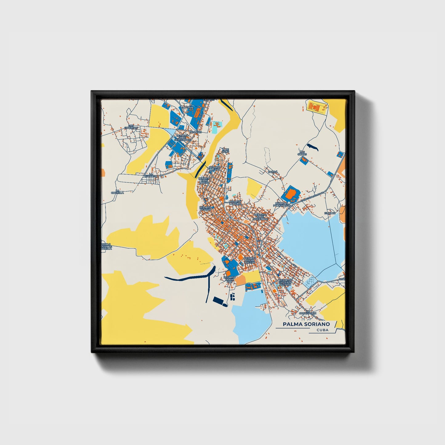 Palma Soriano Cuba Colorful City Map Canvas Print • Black Framed