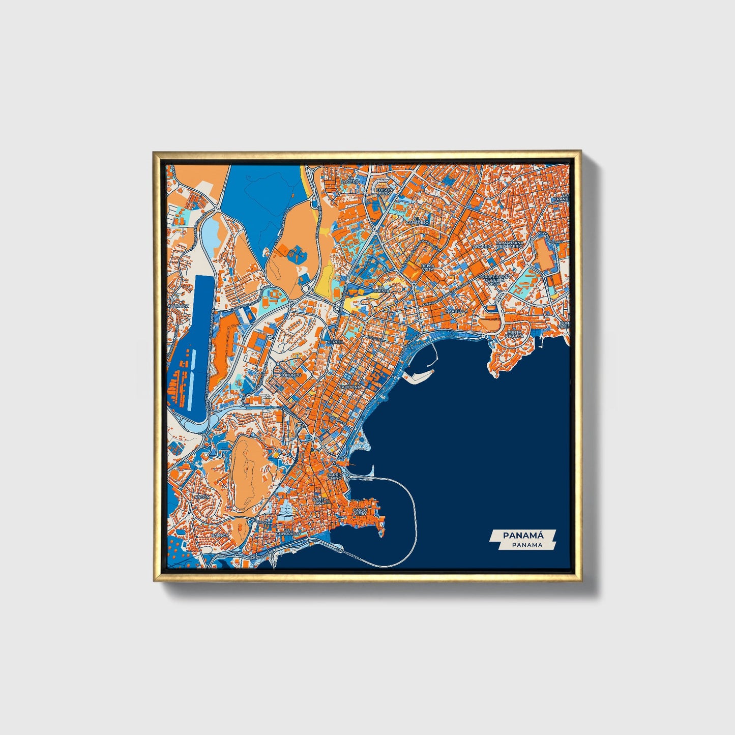 Panamá Panama Colorful City Map Canvas Print • Gold Framed