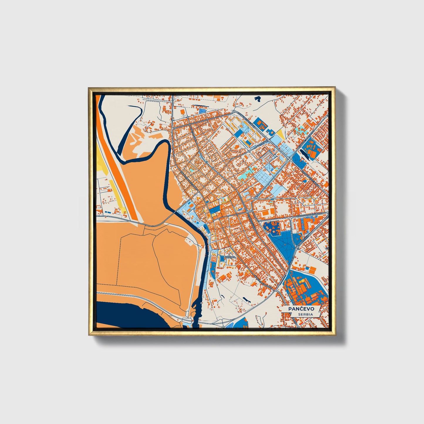 Панчево Serbia Colorful City Map Canvas Print • Gold Framed
