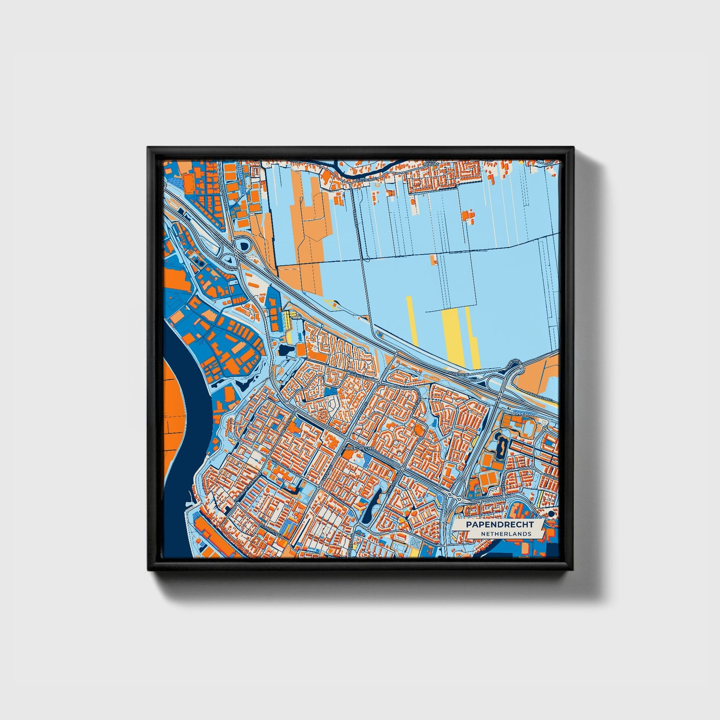 Papendrecht Netherlands Colorful City Map Canvas Print • Black Framed