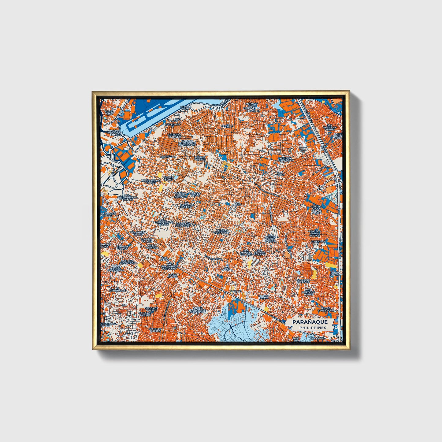 Parañaque Philippines Colorful City Map Canvas Print • Gold Framed