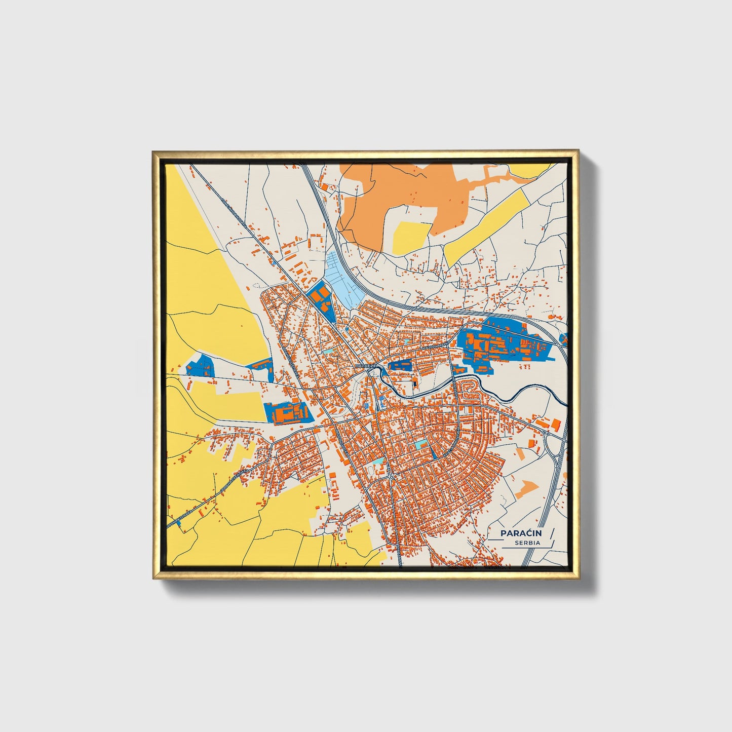 Параћин Serbia Colorful City Map Canvas Print • Gold Framed
