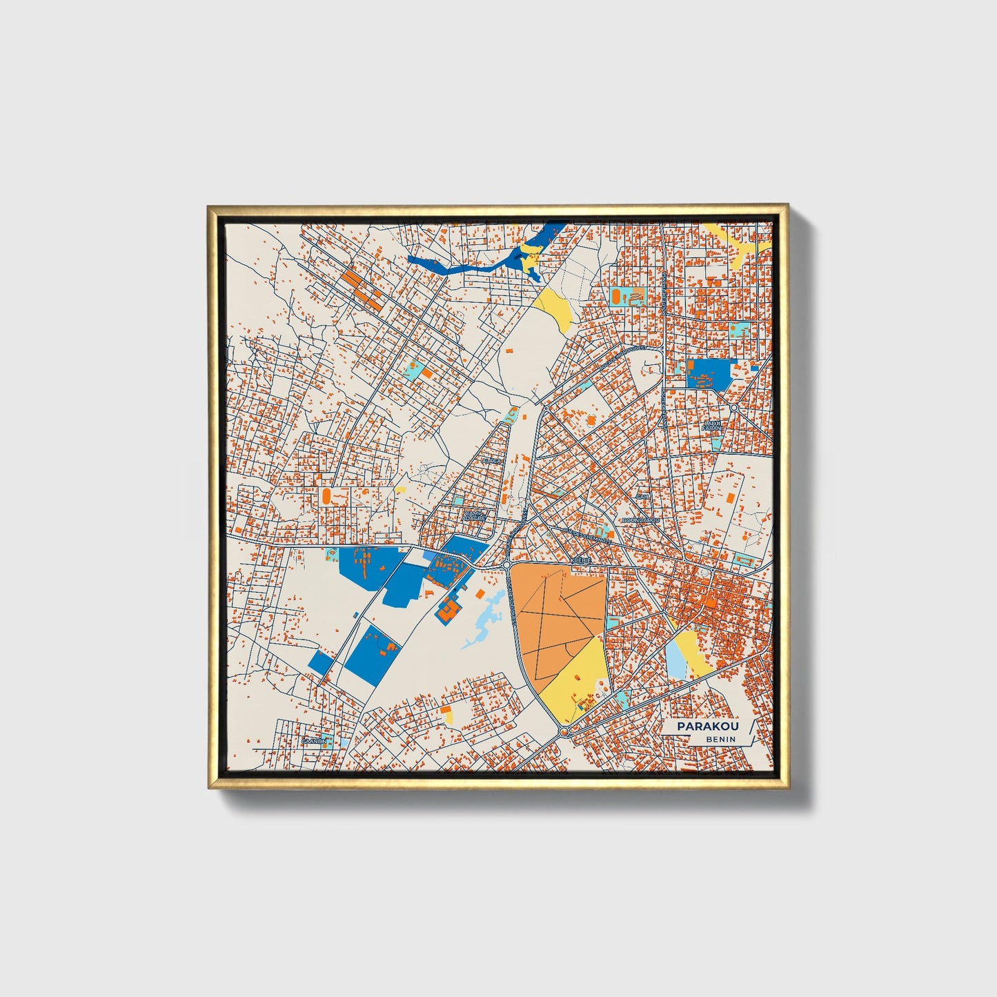 Parakou Benin Colorful City Map Canvas Print • Gold Framed