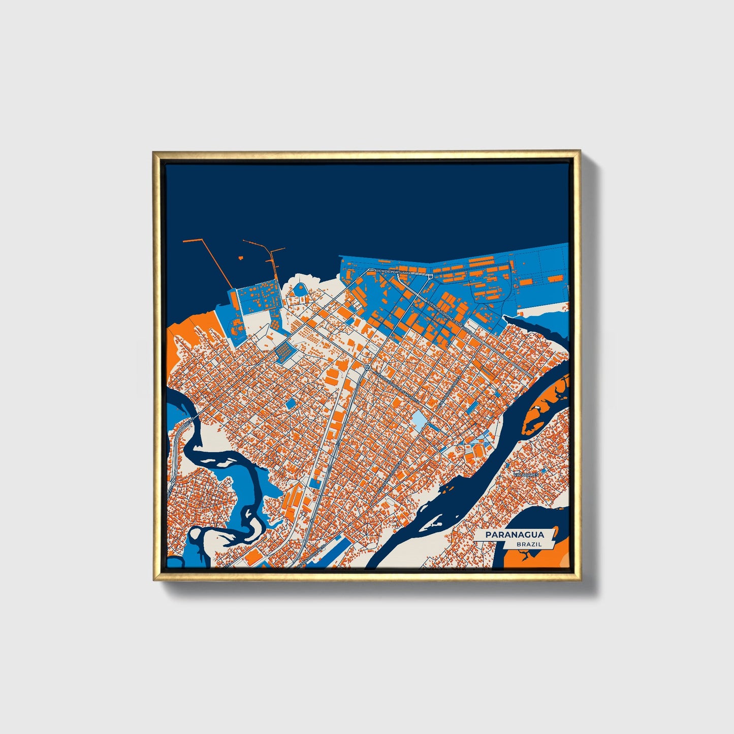 Paranagua Brazil Colorful City Map Canvas Print • Gold Framed