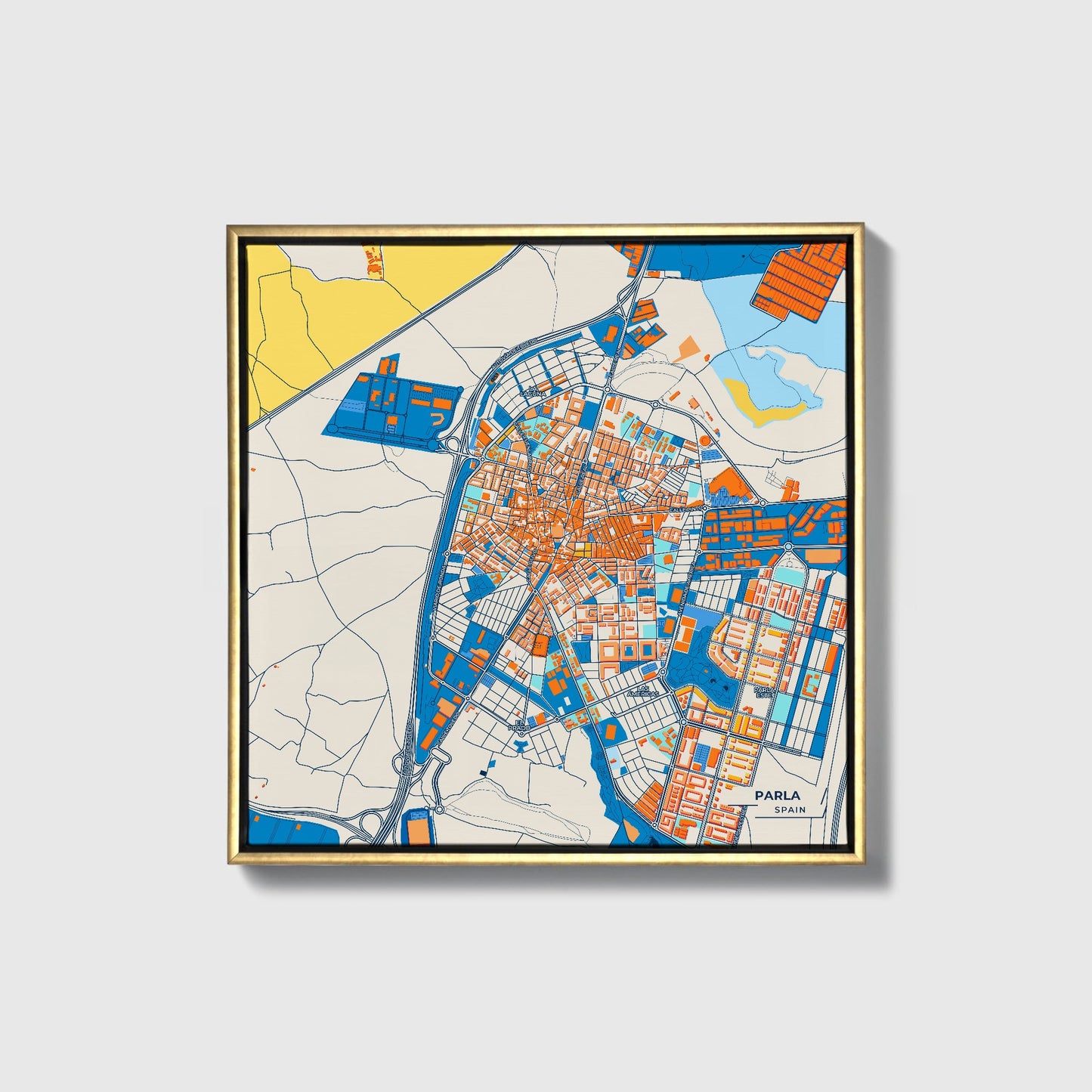 Parla Spain Colorful City Map Canvas Print • Gold Framed