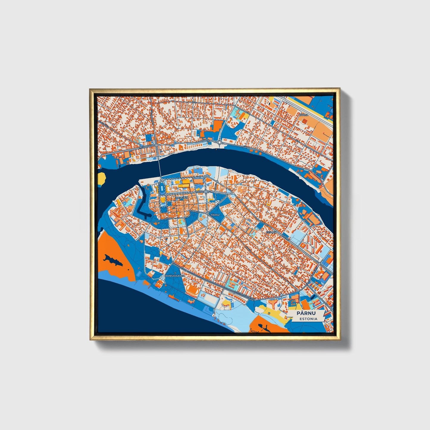 Pärnu Estonia Colorful City Map Canvas Print • Gold Framed
