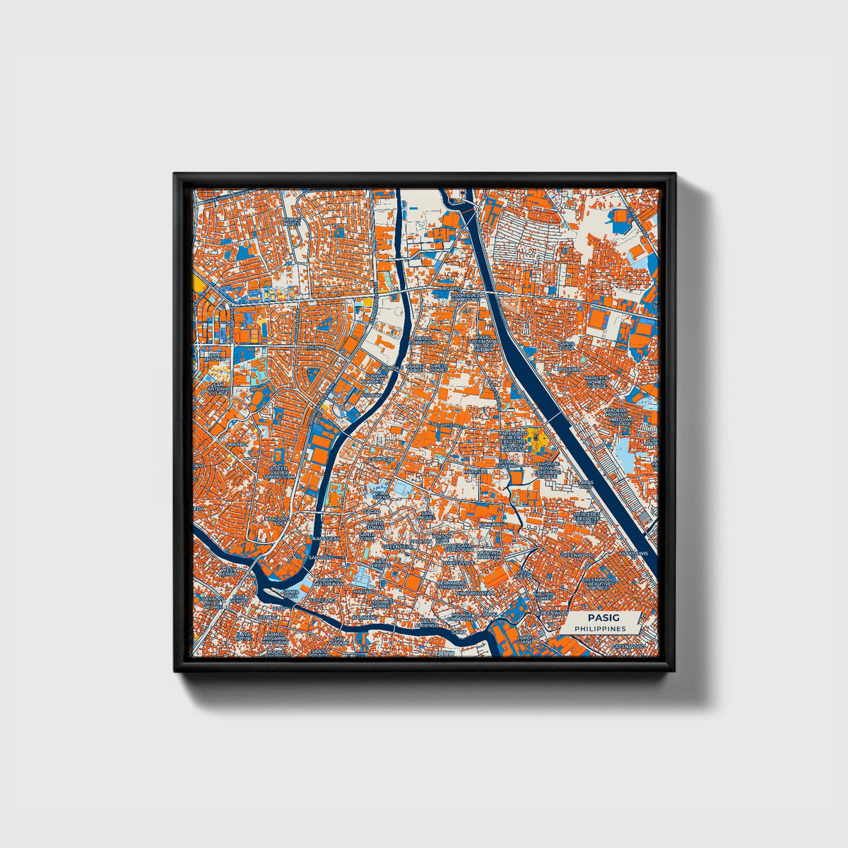 Pasig Philippines Colorful City Map Canvas Print • Black Framed