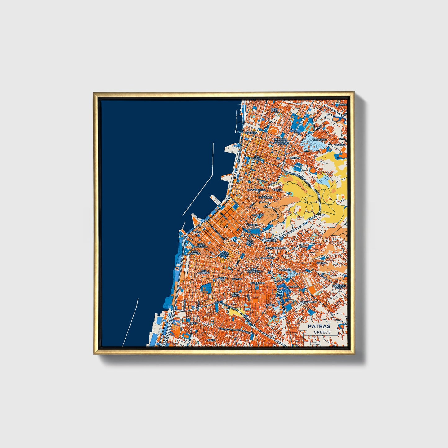 Πατρα Greece Colorful City Map Canvas Print • Gold Framed