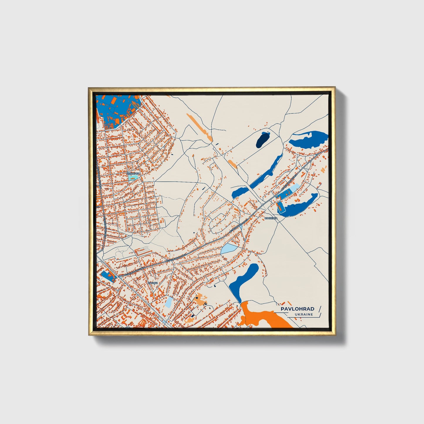 Павлоград Ukraine Colorful City Map Canvas Print • Gold Framed