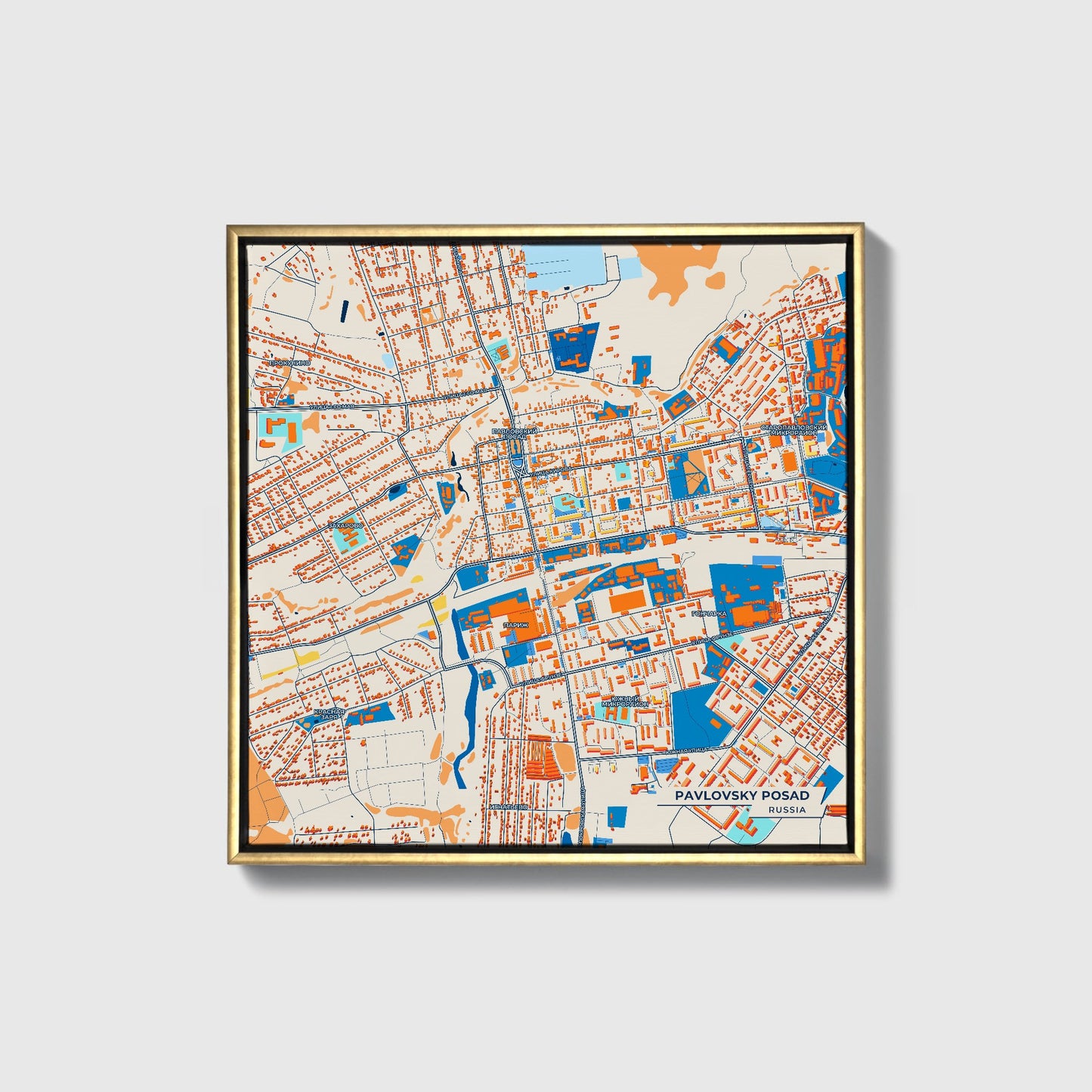 Павловский Посад Russia Colorful City Map Canvas Print • Gold Framed