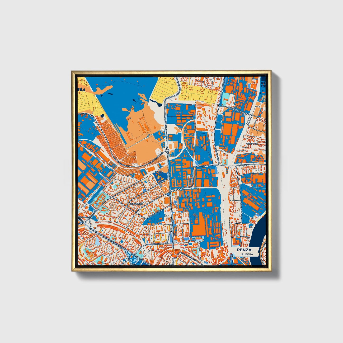 Пенза Russia Colorful City Map Canvas Print • Gold Framed