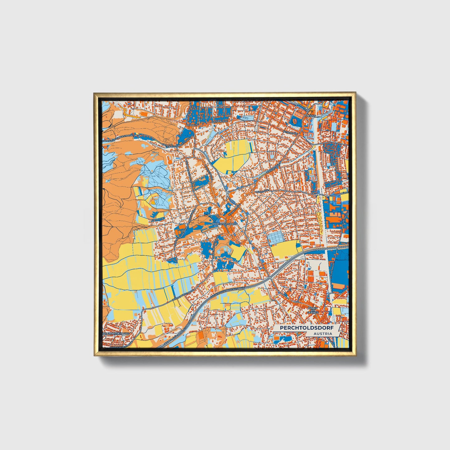 Perchtoldsdorf Austria Colorful City Map Canvas Print • Gold Framed