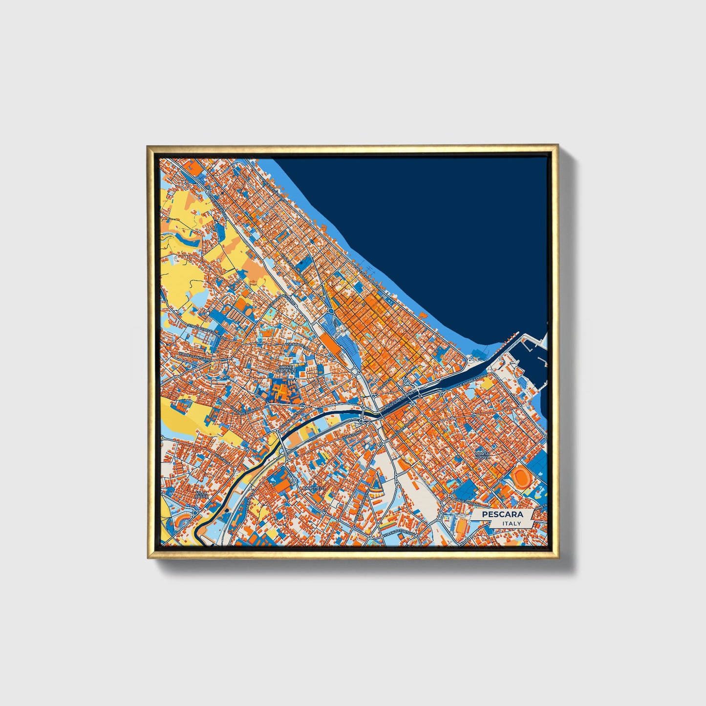 Pescara Italy Colorful City Map Canvas Print • Gold Framed