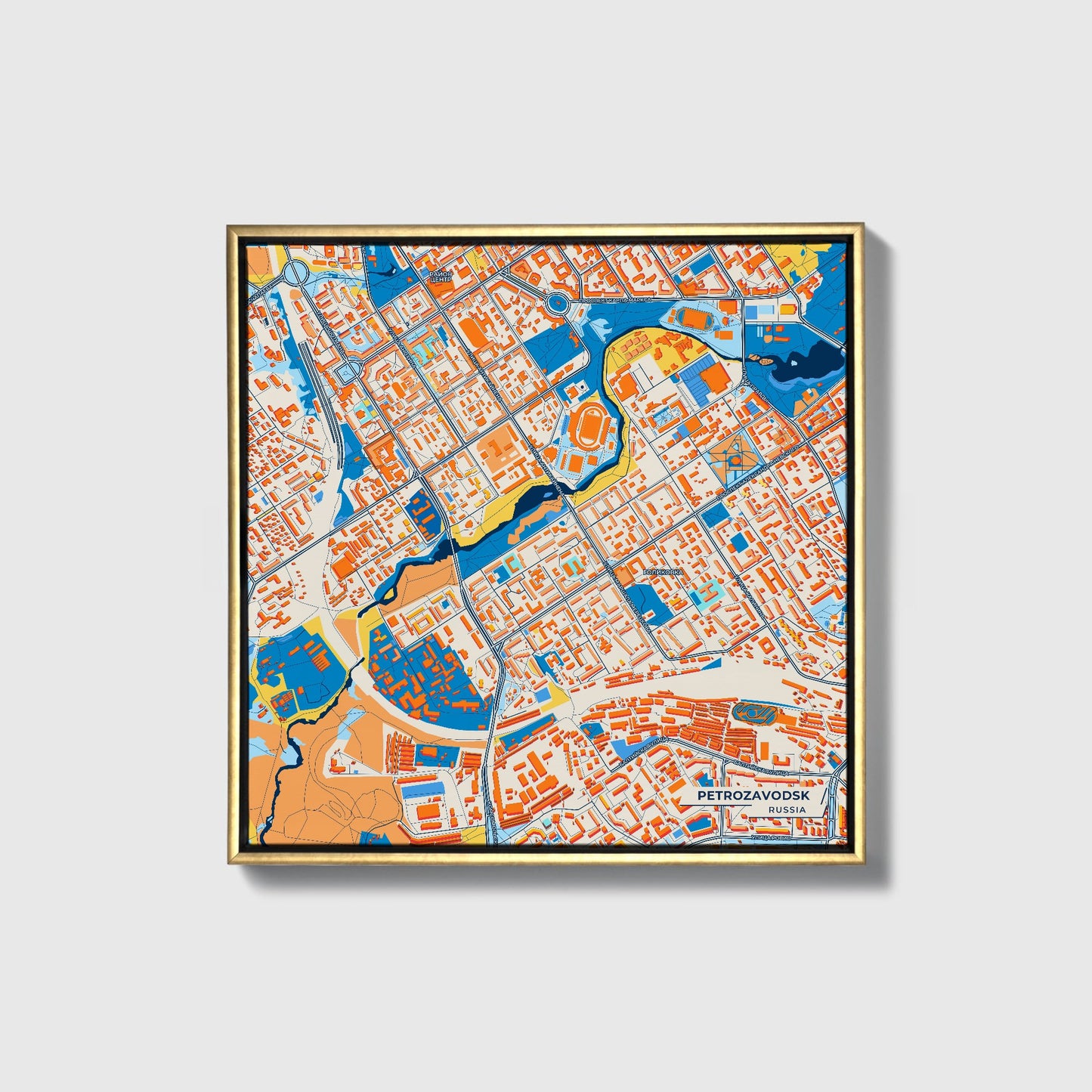 Петрозаводск Russia Colorful City Map Canvas Print • Gold Framed