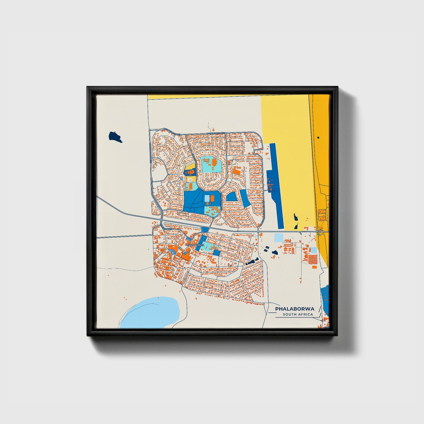 Phalaborwa South Africa Colorful City Map Canvas Print • Black Framed