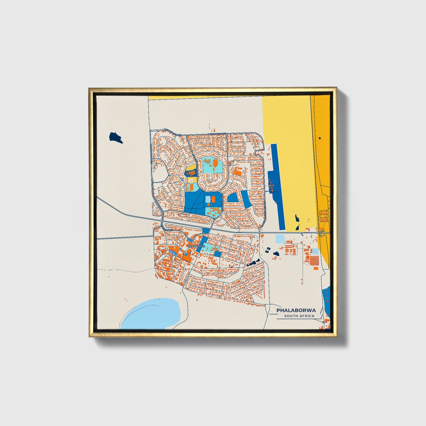 Phalaborwa South Africa Colorful City Map Canvas Print • Gold Framed