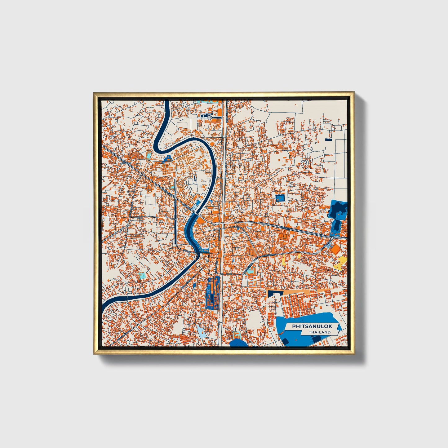 Phitsanulok Thailand Colorful City Map Canvas Print • Gold Framed