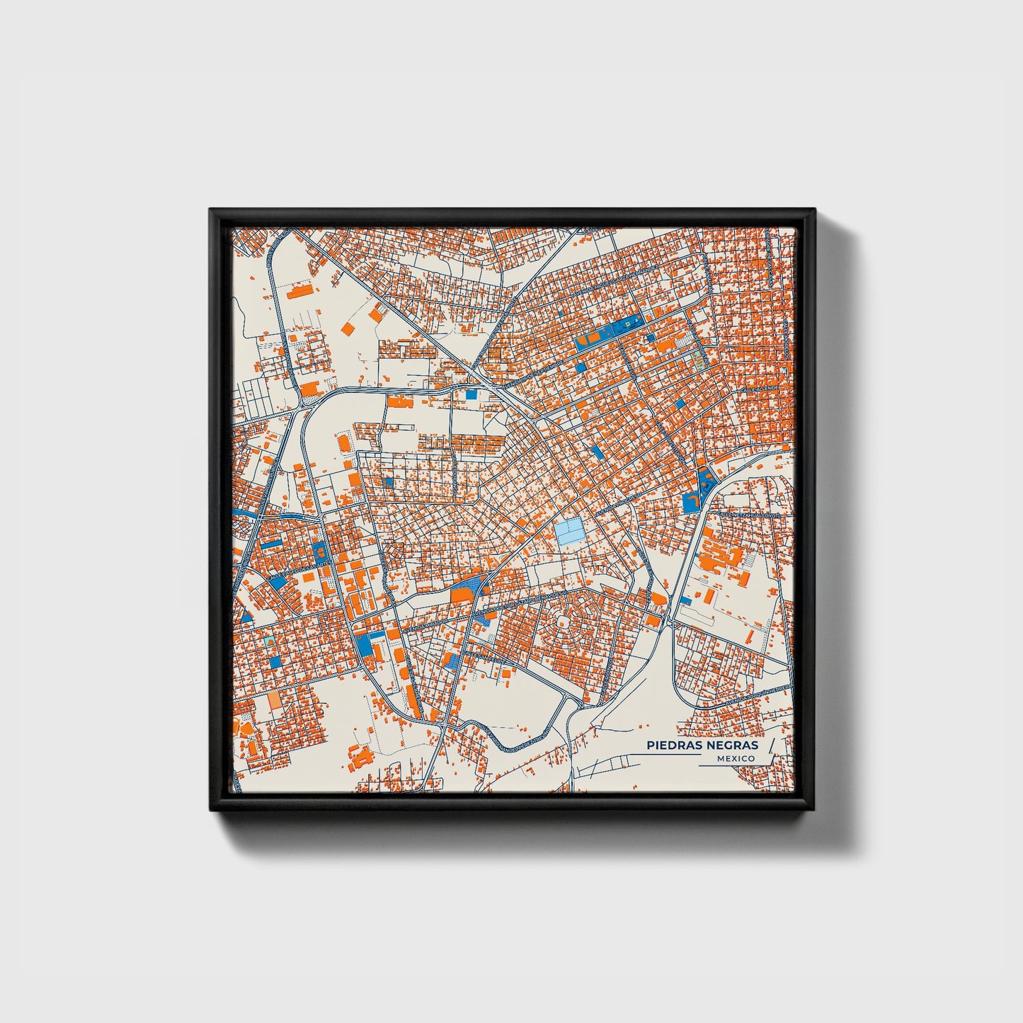 Piedras Negras Mexico Colorful City Map Canvas Print • Black Framed