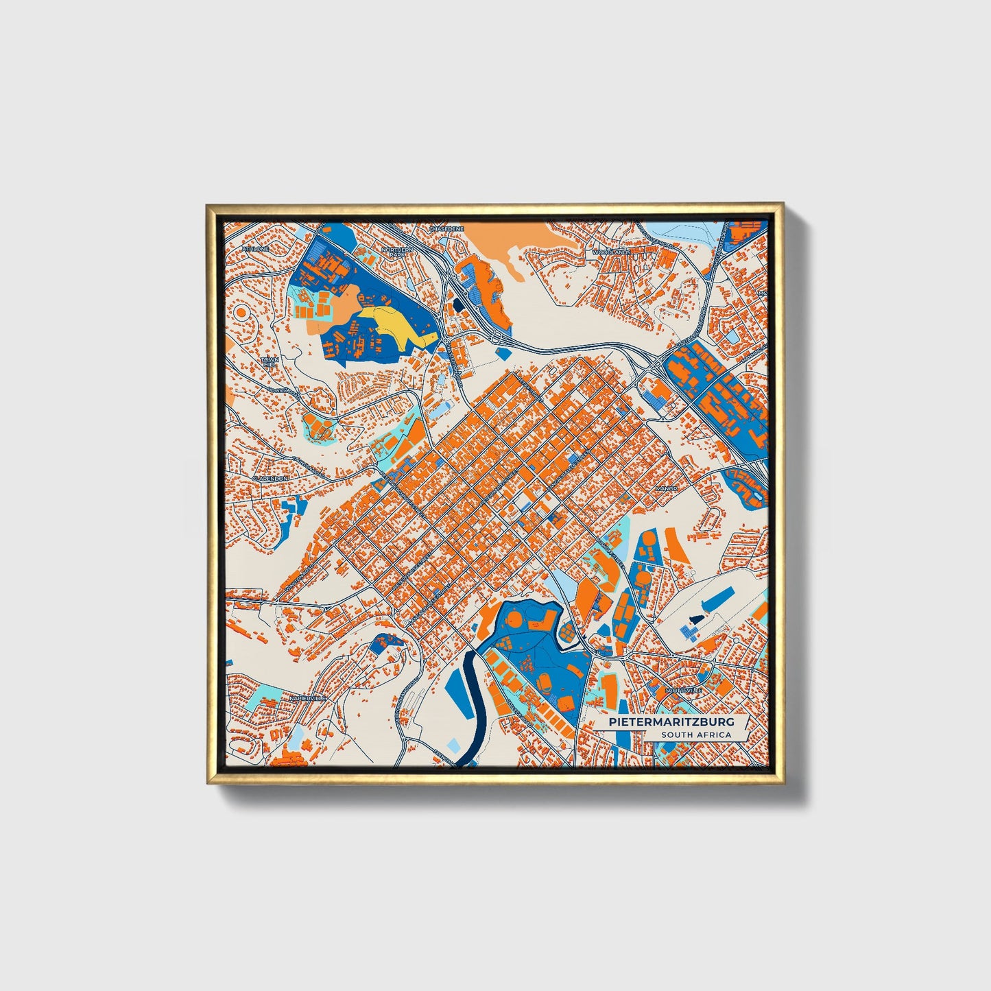 Pietermaritzburg South Africa Colorful City Map Canvas Print • Gold Framed