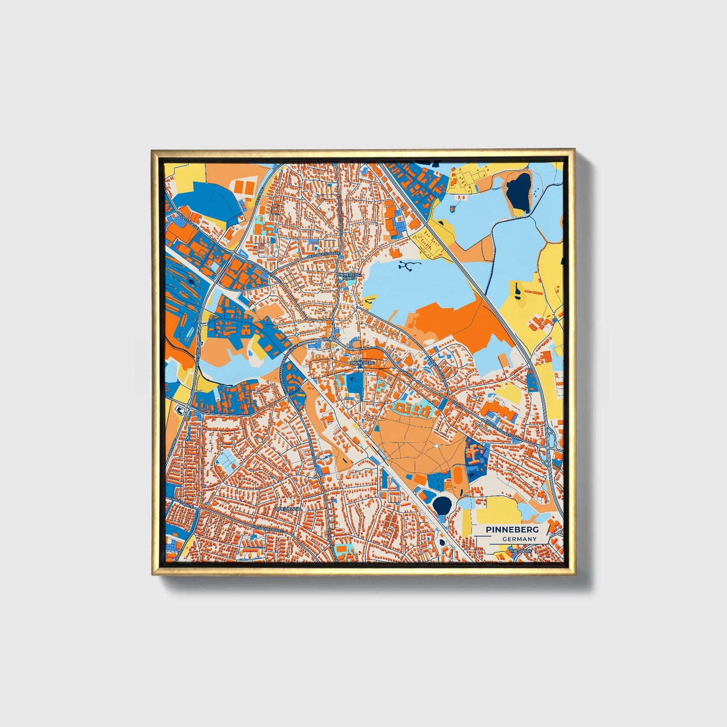 Pinneberg Germany Colorful City Map Canvas Print • Gold Framed