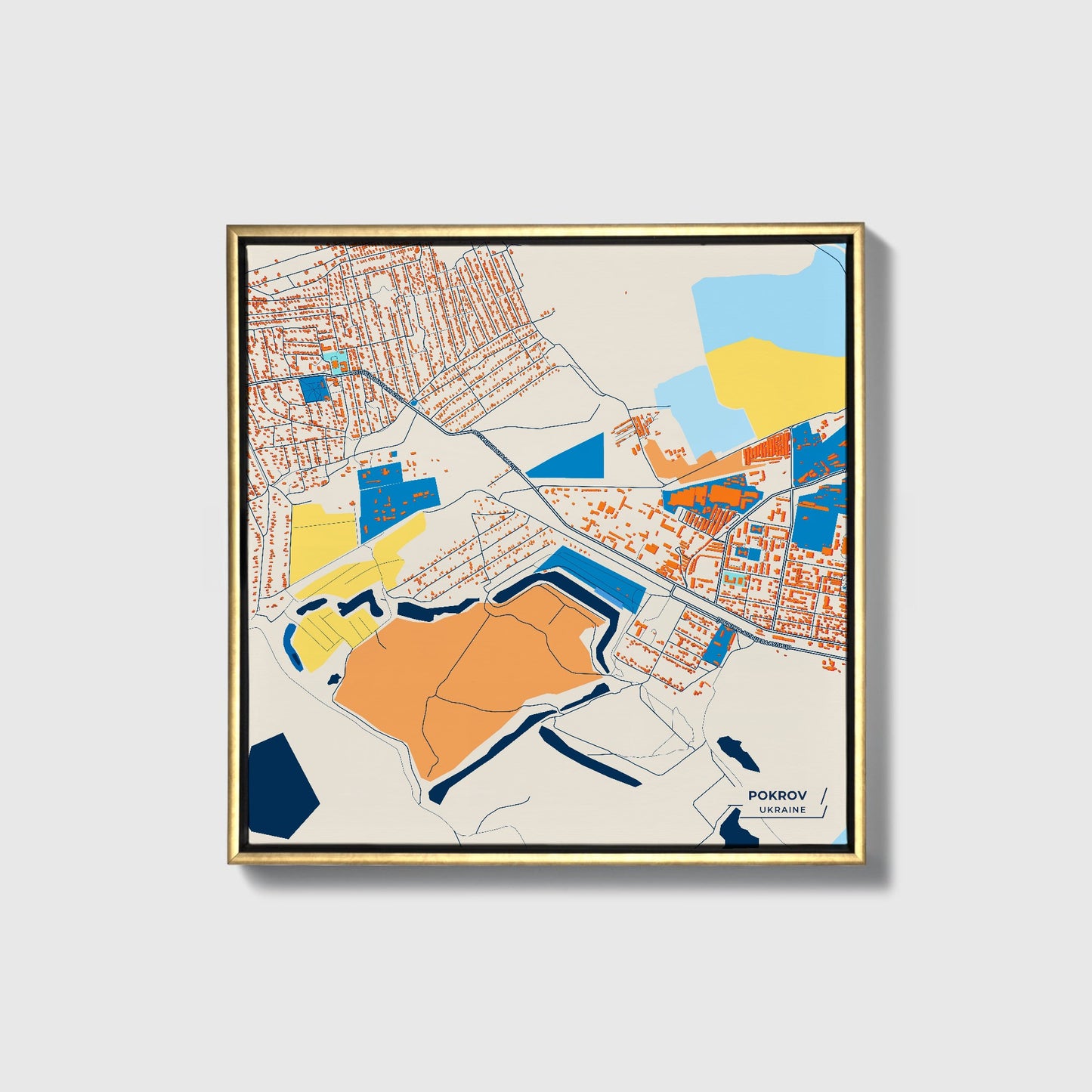 Покров Ukraine Colorful City Map Canvas Print • Gold Framed