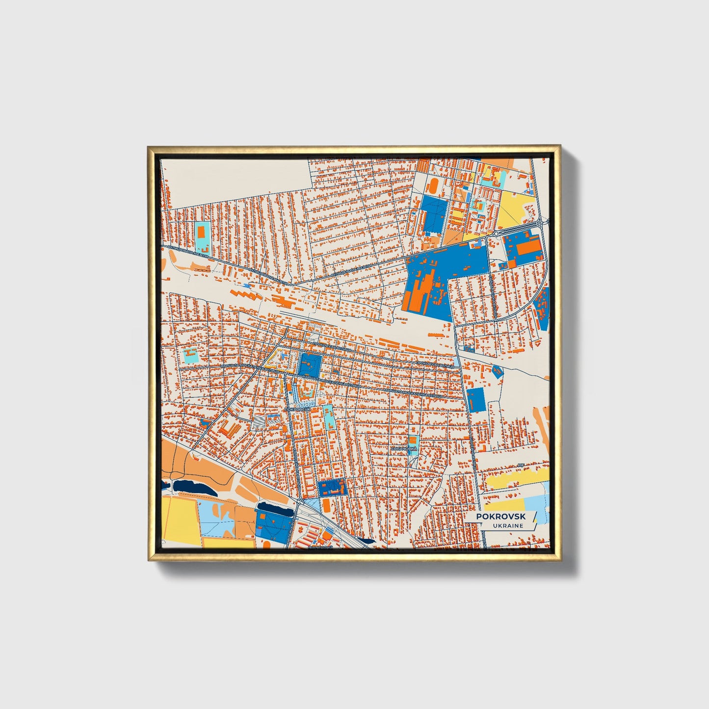 Покровськ Ukraine Colorful City Map Canvas Print • Gold Framed