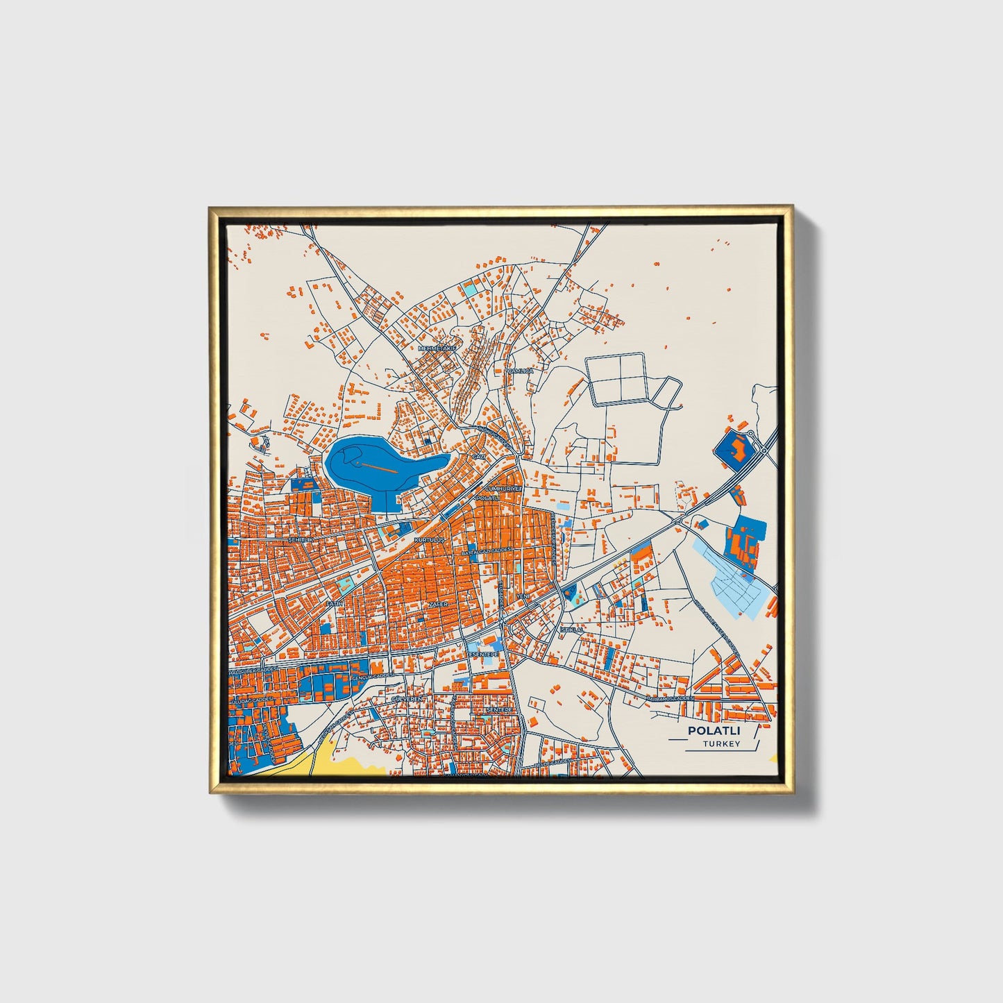 Polatli Turkey Colorful City Map Canvas Print • Gold Framed