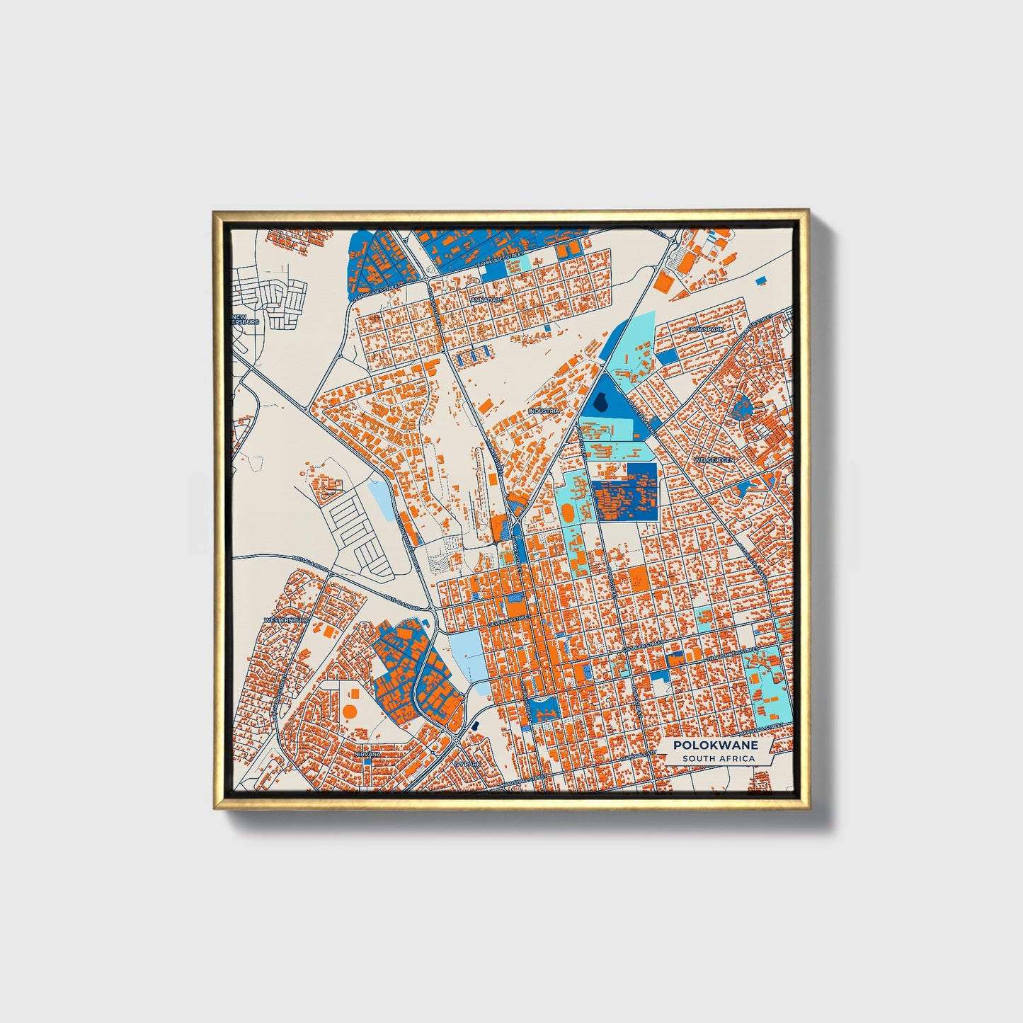 Polokwane South Africa Colorful City Map Canvas Print • Gold Framed