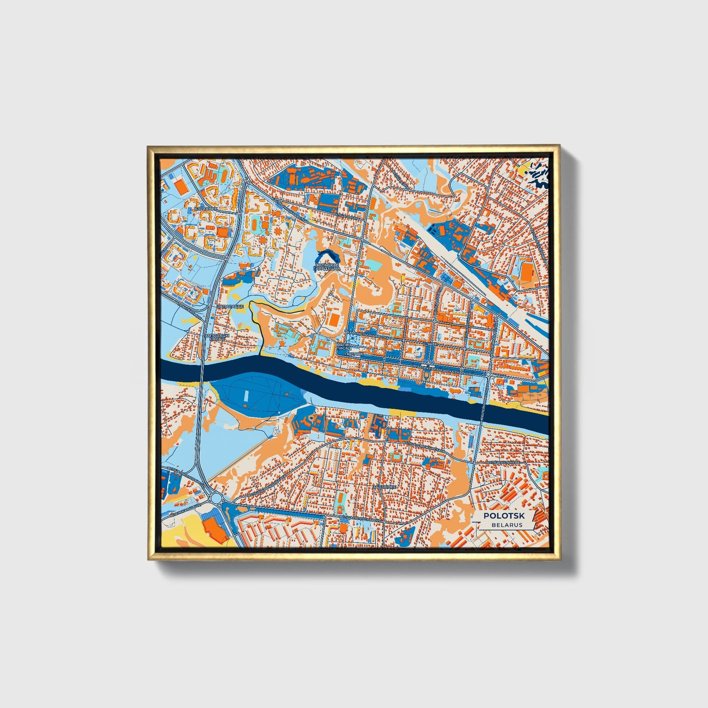 Полоцк Belarus Colorful City Map Canvas Print • Gold Framed