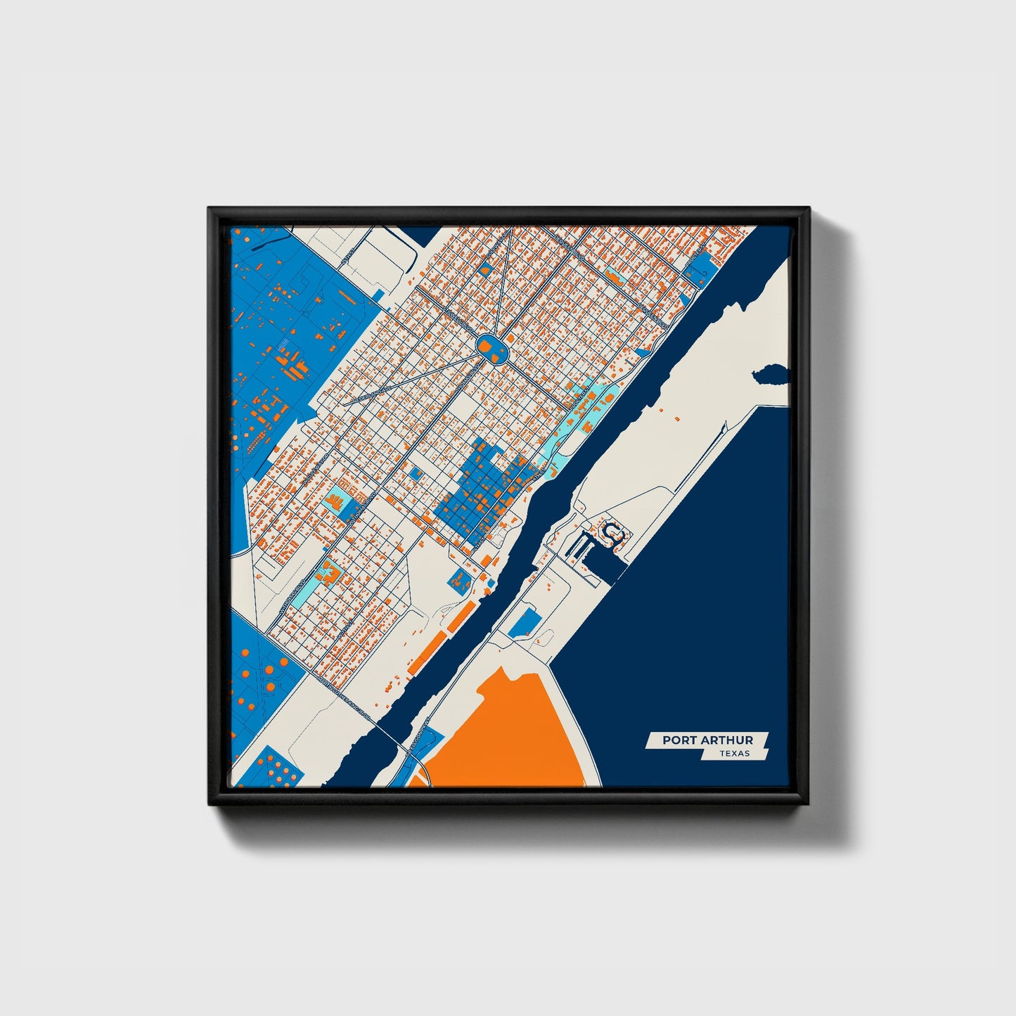 Port Arthur Texas Colorful City Map Canvas Print • Black Framed