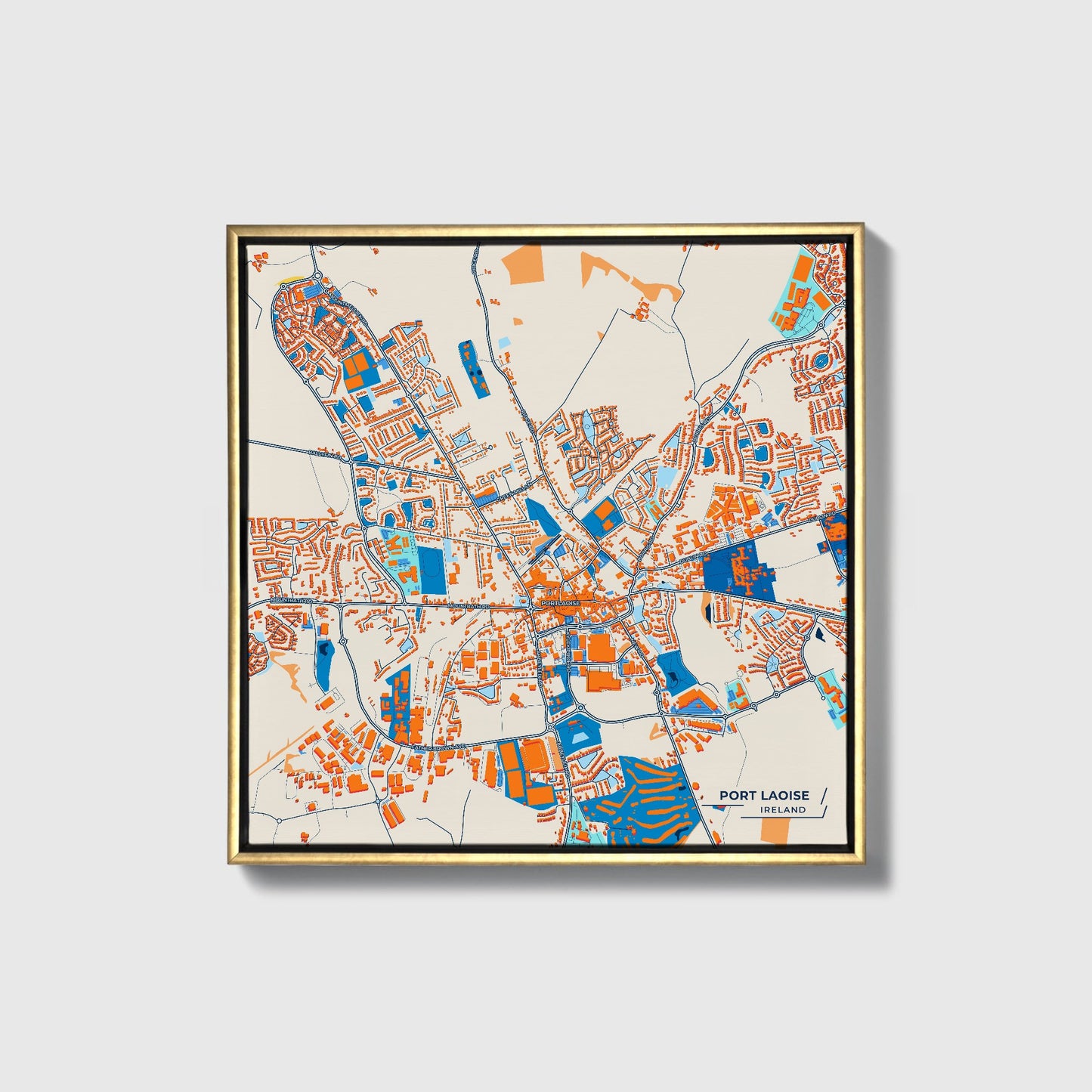 Port Laoise Ireland Colorful City Map Canvas Print • Gold Framed
