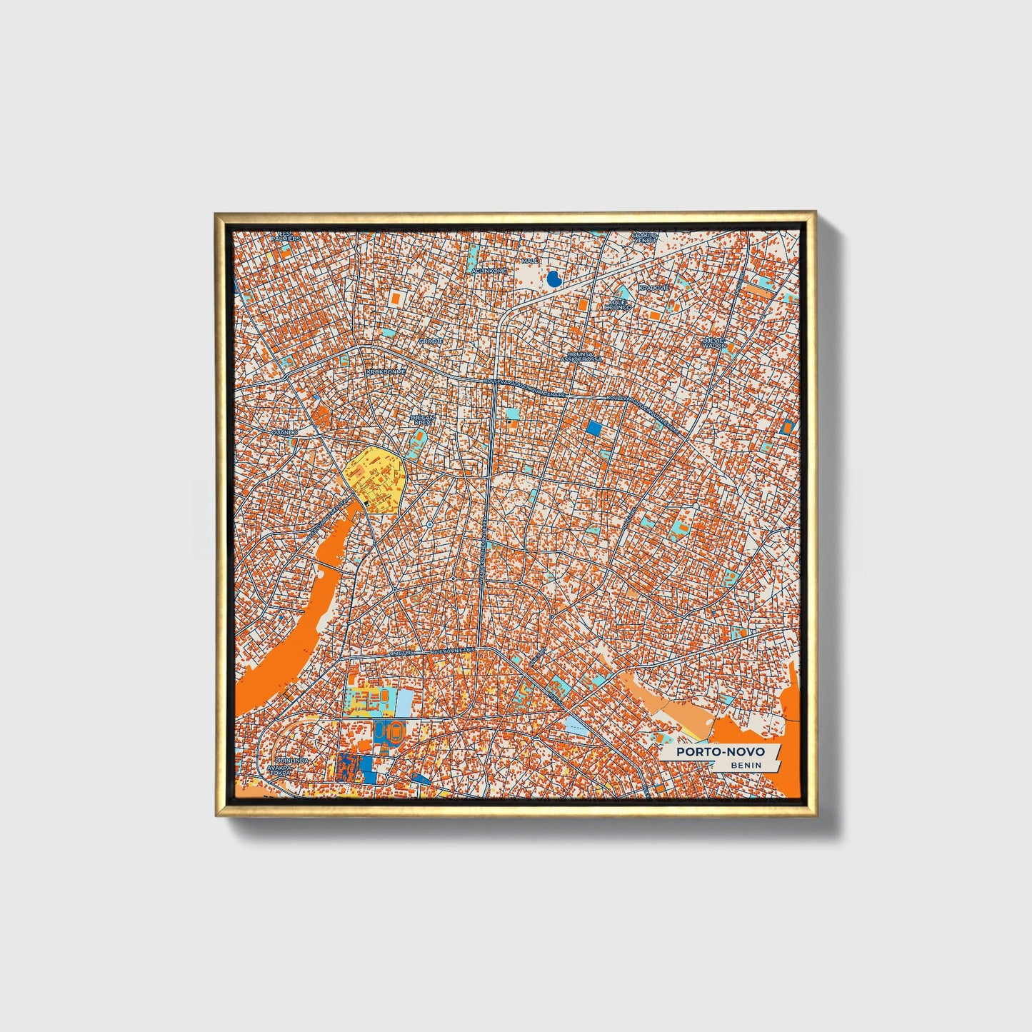 Porto-Novo Benin Colorful City Map Canvas Print • Gold Framed