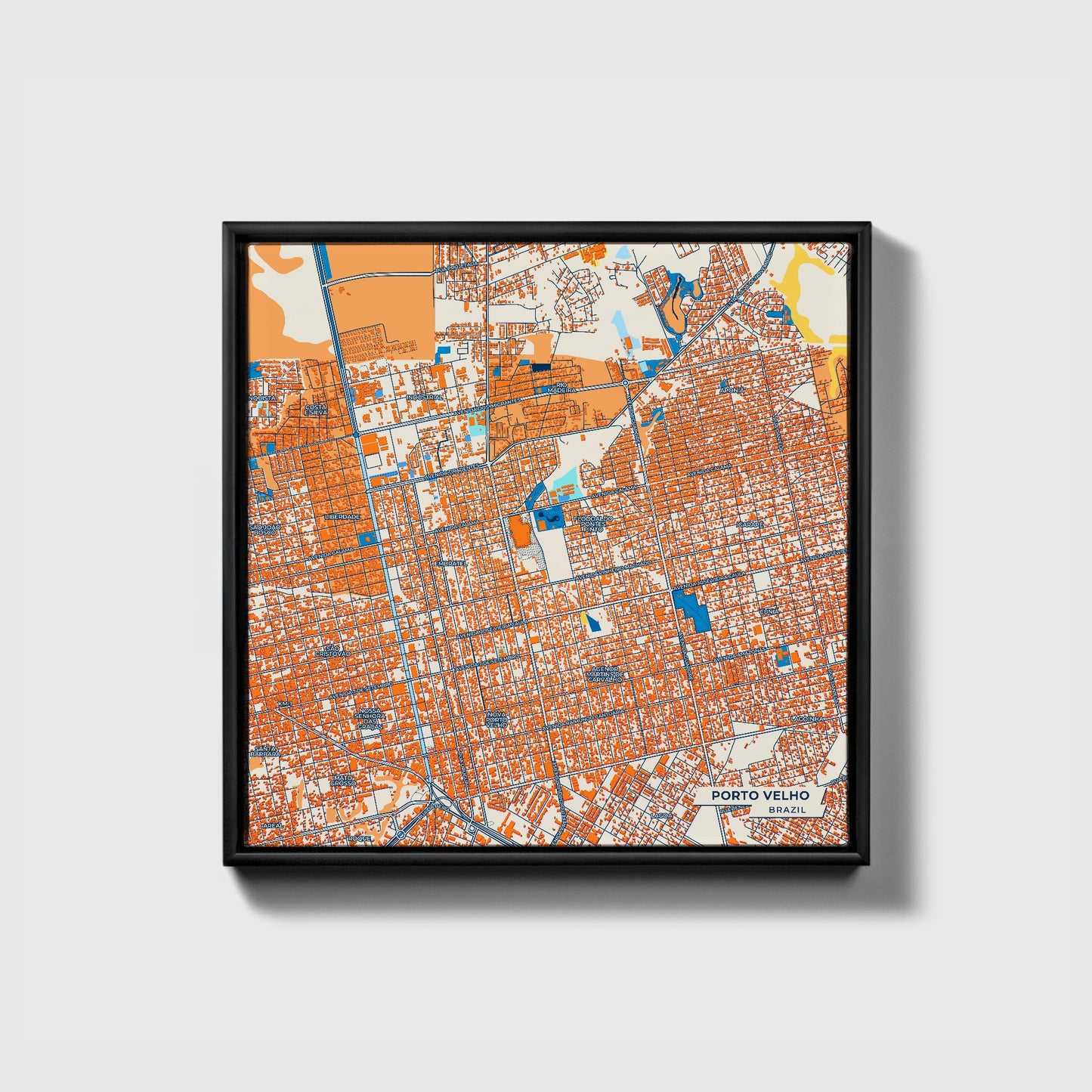 Porto Velho Brazil Colorful City Map Canvas Print • Black Framed