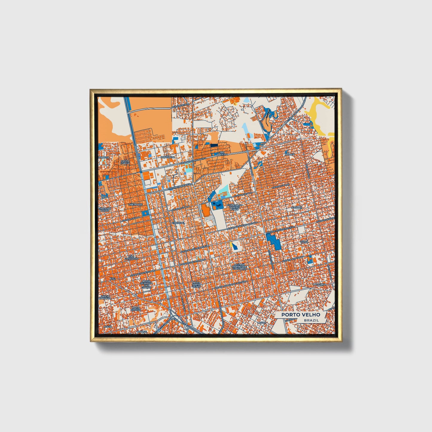 Porto Velho Brazil Colorful City Map Canvas Print • Gold Framed