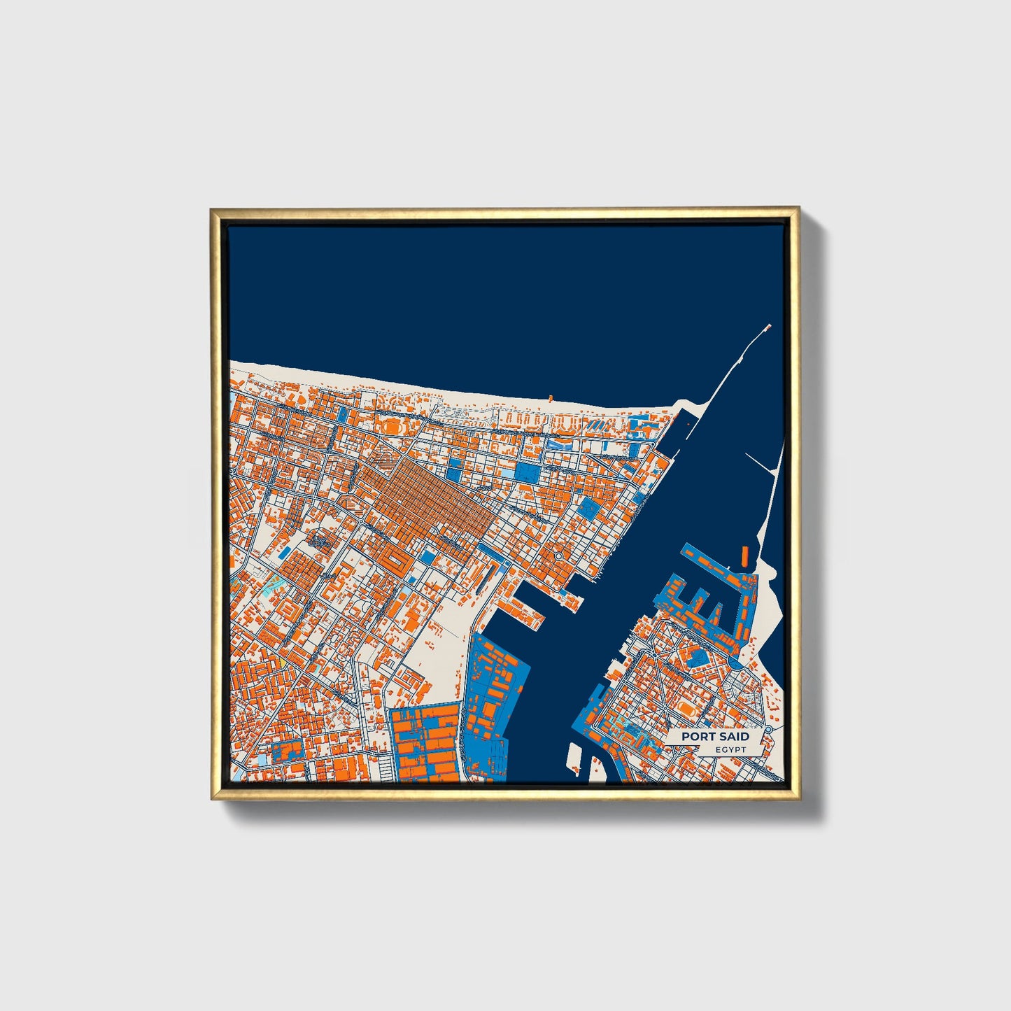 Port Said Egypt Colorful City Map Canvas Print • Gold Framed