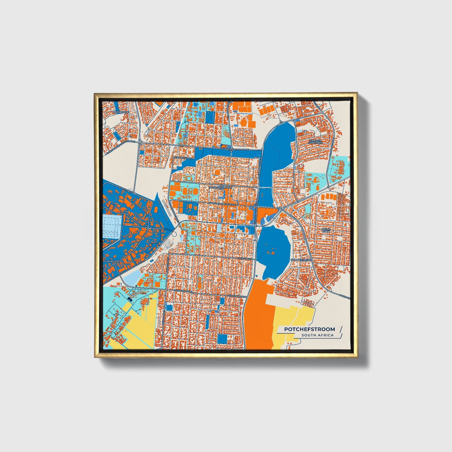 Potchefstroom South Africa Colorful City Map Canvas Print • Gold Framed