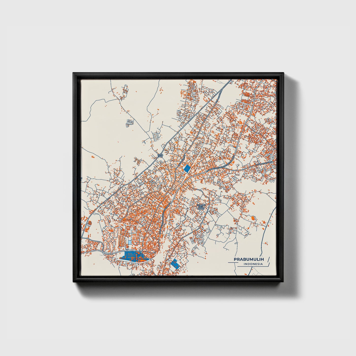 Prabumulih Indonesia Colorful City Map Canvas Print • Black Framed