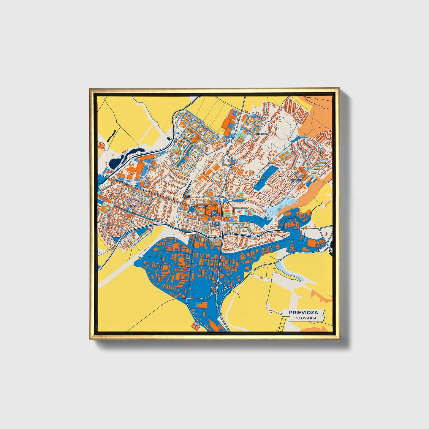 Prievidza Slovakia Colorful City Map Canvas Print • Gold Framed