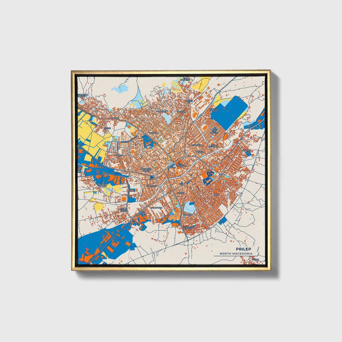 Prilep North Macedonia Colorful City Map Canvas Print • Gold Framed