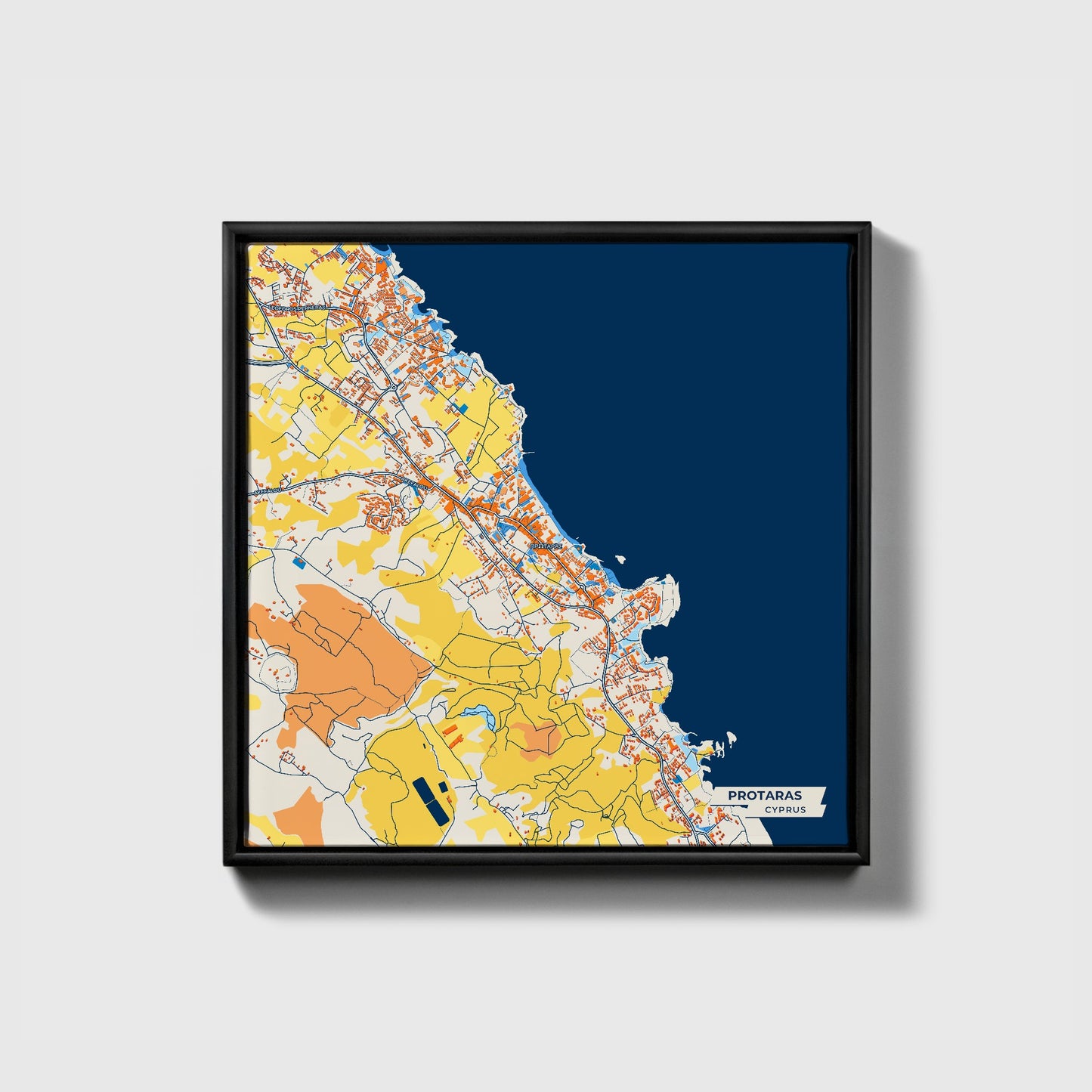 Protaras Cyprus Colorful City Map Canvas Print • Black Framed